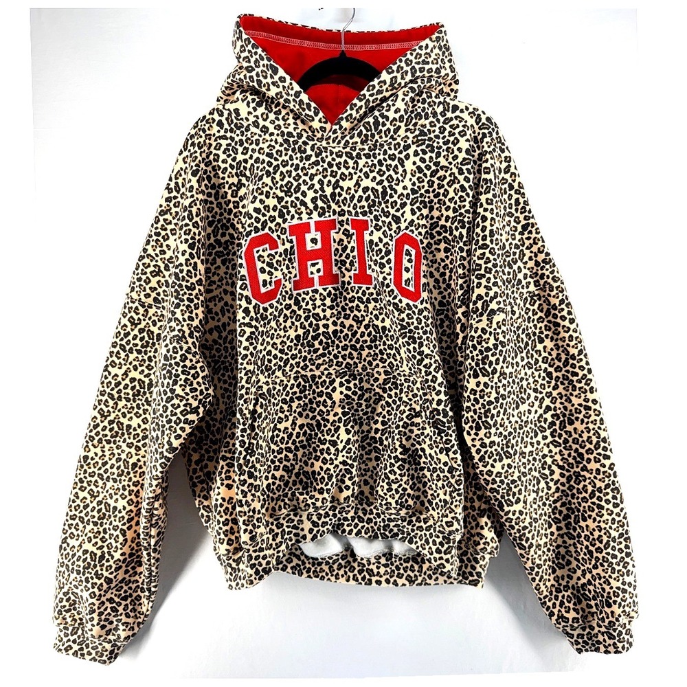 Chi Omega Hoodie Leopard Print L Sorority Streetwear Mitch Flippo MFG Dorm Life